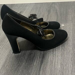 Banana Republic Black Suede Mary Jane Block Heels